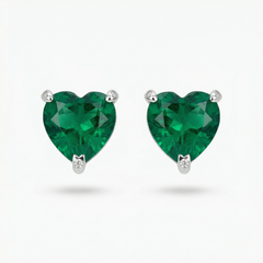 Love Heart Earrings with Green Heart Stone – on White Gold