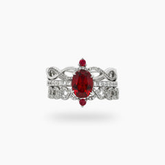 Triple Stacking Ring with Avenys Prestige Created Square Oval Pigeon Blood Ruby – on White Gold