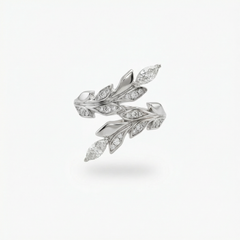 Leaf Ring with White Round Stone – on White Gold