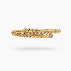 Chevron Bangle with White Round Stone – on Yellow Gold