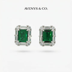 Eden Earrings with Green Emerald Stone – on White Gold