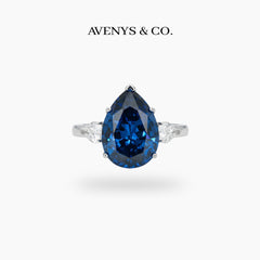 Pear Trilogy Ring with Blue Pear Stone – on White Gold