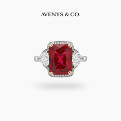 Queens Radiant Ring with Red Radiant Stone – on White Gold