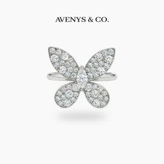 Butterfly Ring with White Round Stone – on White Gold