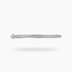 Spiral Bangle with White Round Stone – on White Gold