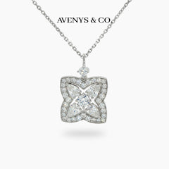 Lotus Classic Necklace with White Round Stone – on White Gold