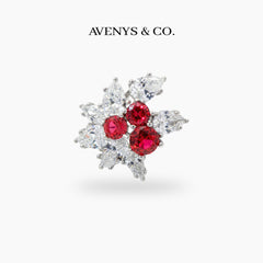 Cherry Cluster Ring with Red Round Stone – on White Gold