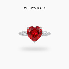 Love Heart Ring with Red Heart Stone – on White Gold