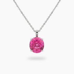 Hot Pendant Necklace with Pink Oval Stone – on White Gold