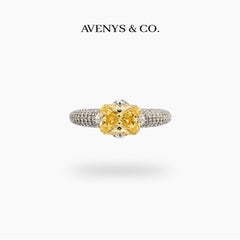 Radiant Horizon Pave Ring with Yellow Radiant Stone – on White Gold