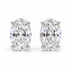Oval Stud Earrings with White Oval Stone - on White Gold