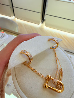 Original owner reference — Yellow Gold Screw Pave Hoop Earrings. This listing includes the earring pair only; the necklace and display holder are not included.