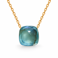 Cushion Pendant Necklace with Blue Cushion Stone - on Yellow Gold — provisional catalogue reference