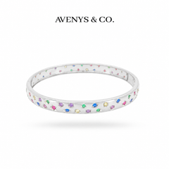 AVENYS & CO. Confetti Bangle with multicolour round stones on White Gold, 17cm.