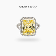 Sunset Radiant Ring with Yellow Radiant Stone – on White Gold