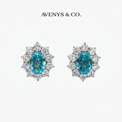 Bloom Halo Earrings with Paraiba Oval Stone – on White Gold