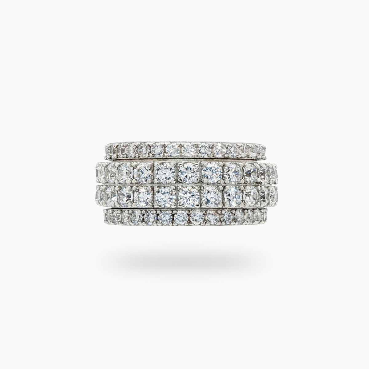 Motion Pave Ring with White Round Stone – on White Gold