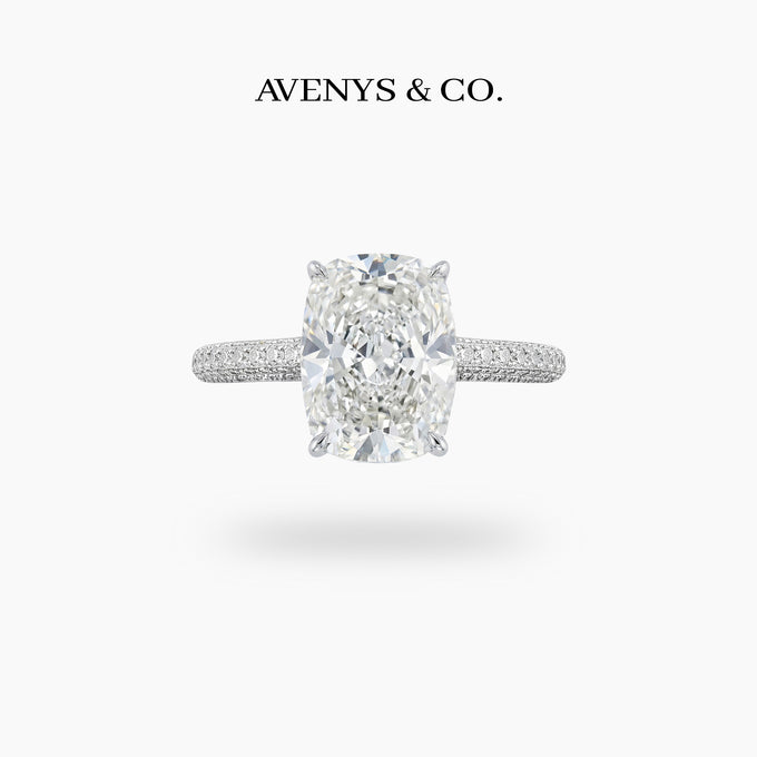 Cushion Pave Ring with White Cushion Stone – on White Gold