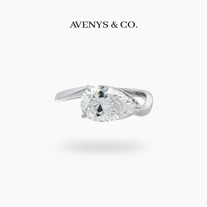 Aerial Pear Ring with White Pear Stone – on White Gold