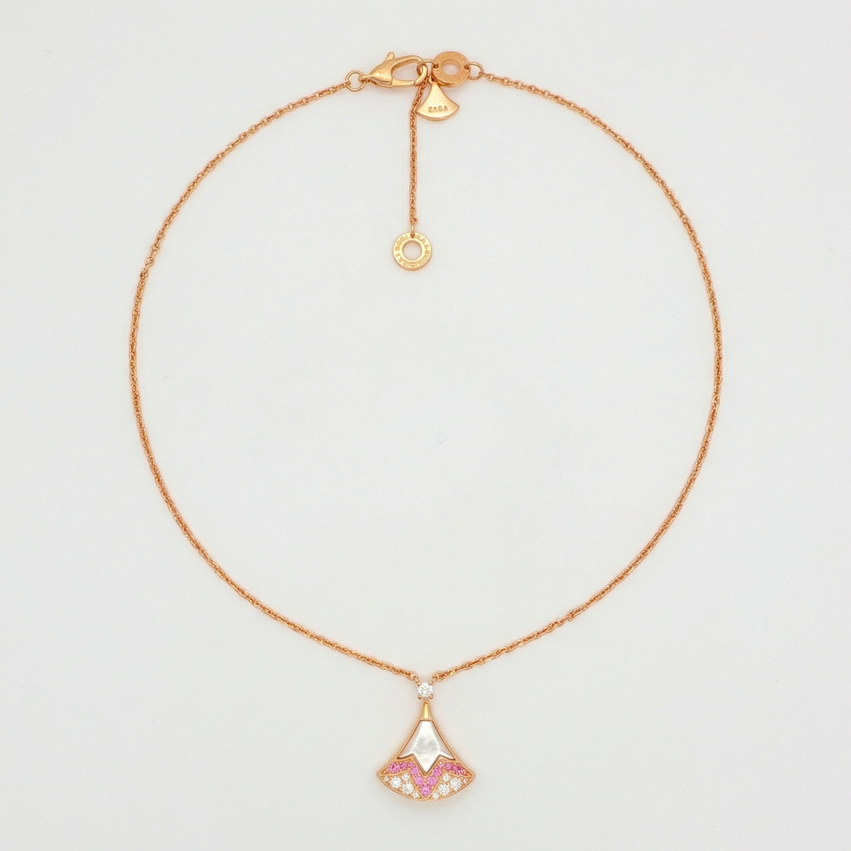 Rose Gold Charm Necklace with Round Brilliant Diamond Pendant