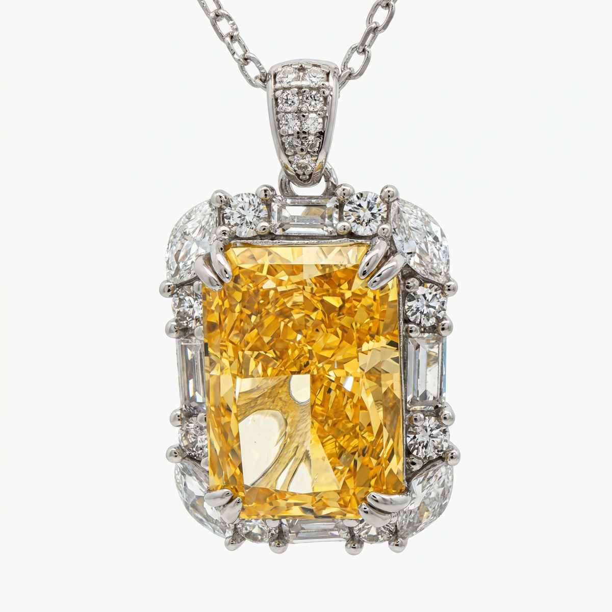 Eden Frame Necklace with Yellow Radiant Stone – on White Gold
