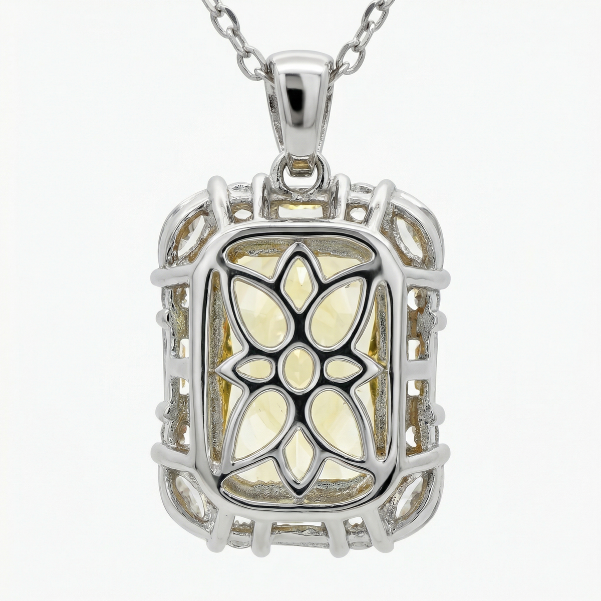 Eden Frame Necklace with Yellow Radiant Stone – on White Gold