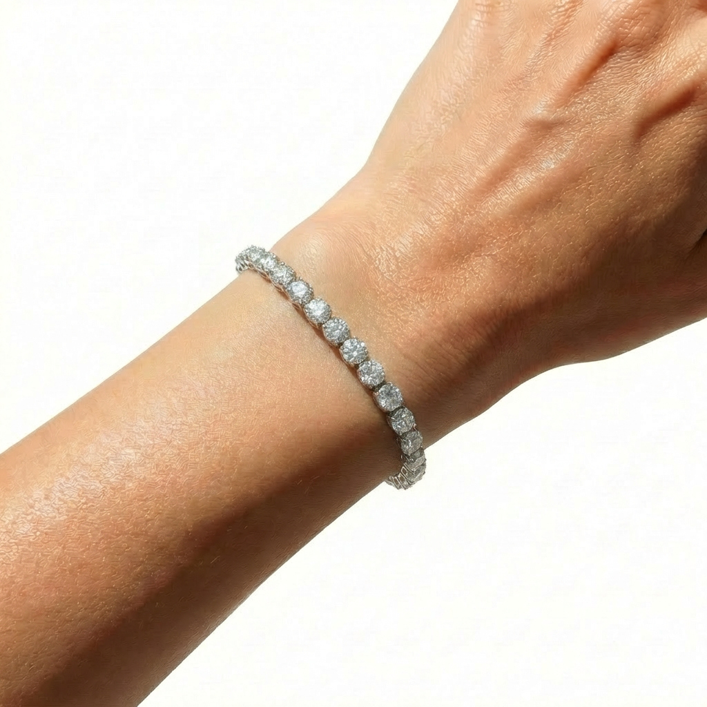 Bold Tennis Bracelet (4mm) with White Round Stone – on White Gold