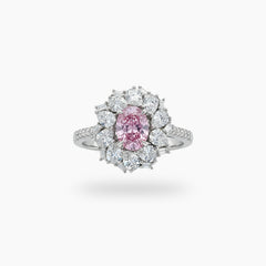 Bloom Halo Ring with Pink Oval Stone – on White Gold