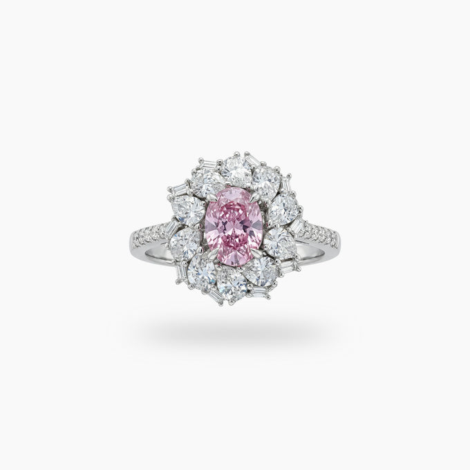 Bloom Halo Ring with Pink Oval Stone – on White Gold