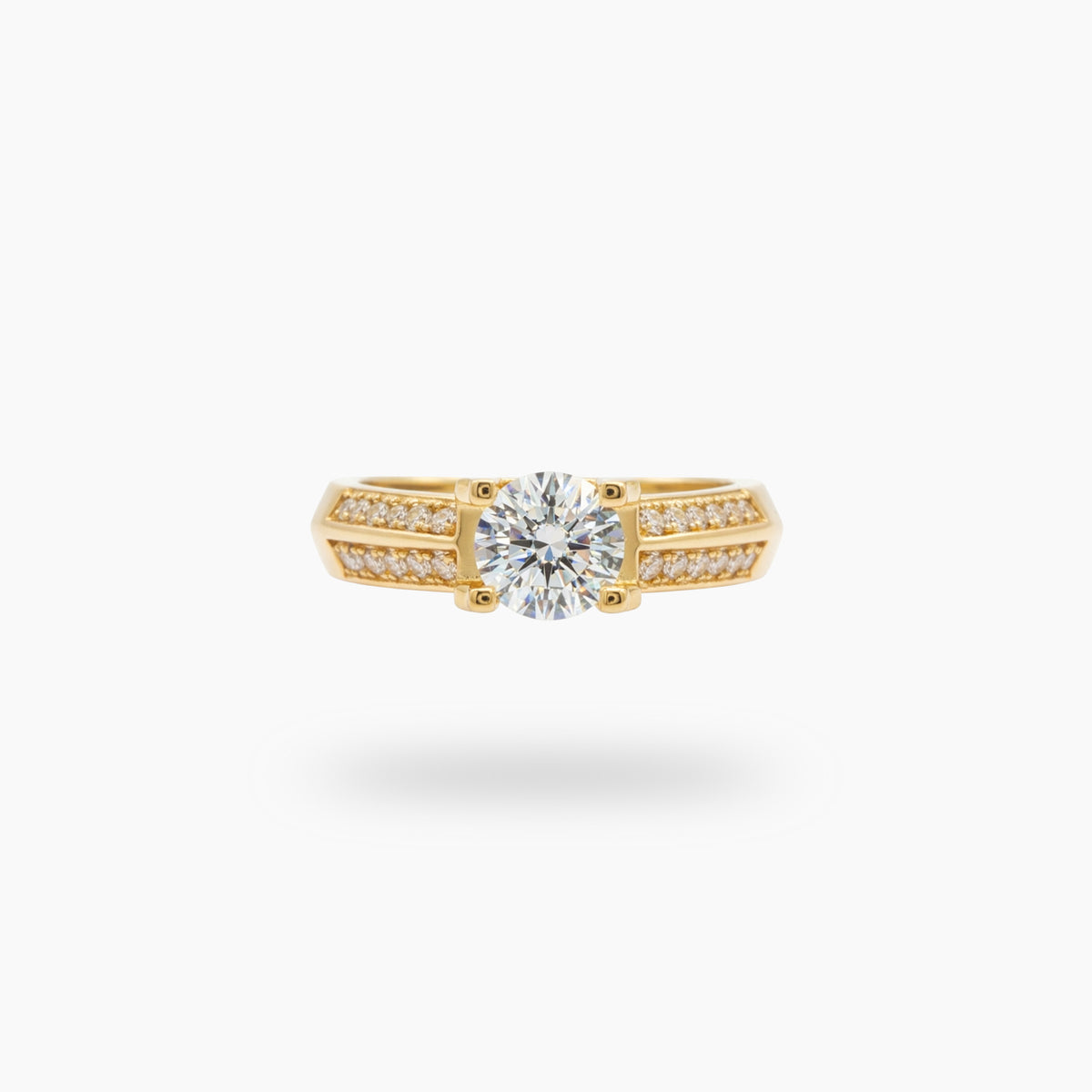 Suspension Max Pave Ring with White Round Stone – on Yellow Gold