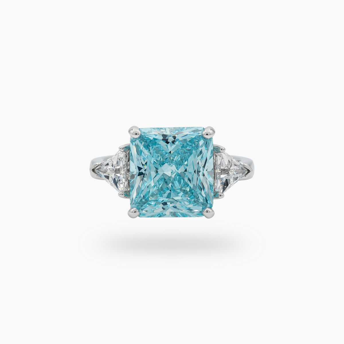 Square Radiant Ring with Aquamarine Radiant Stone – on White Gold