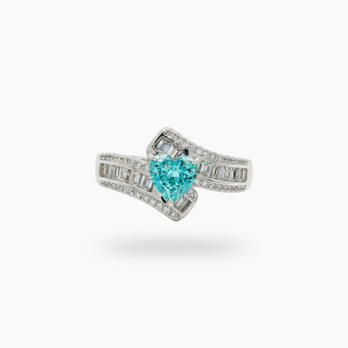 Bypass Pave Ring with Paraiba Heart Stone – on White Gold