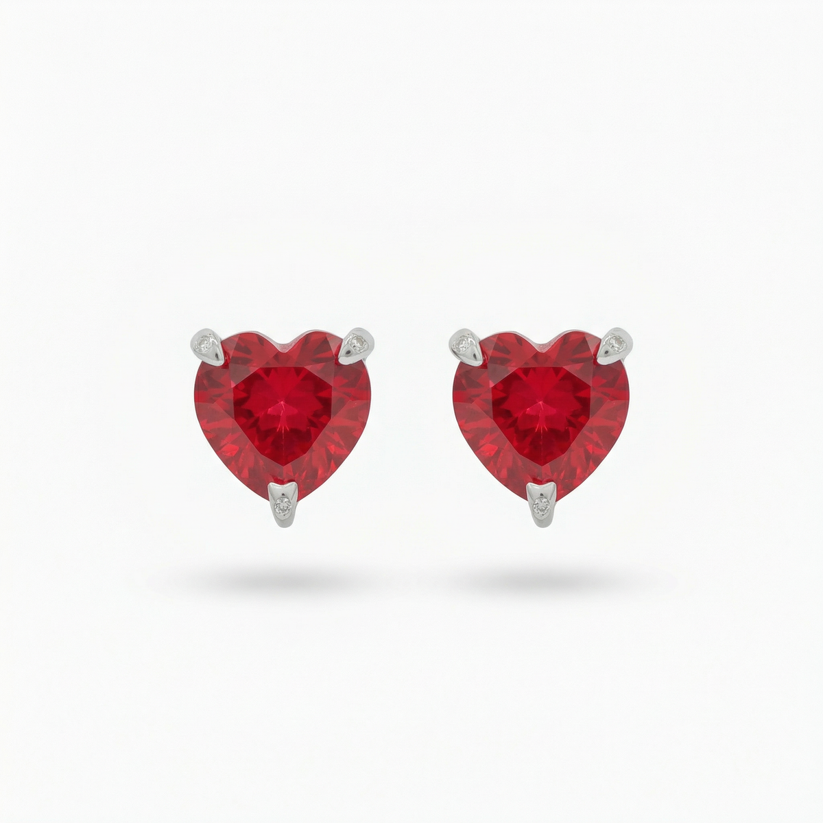 Love Heart Earrings with Red Heart Stone – on White Gold