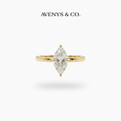 Marquis Solitaire Ring with White Marquise Stone – on Yellow Gold