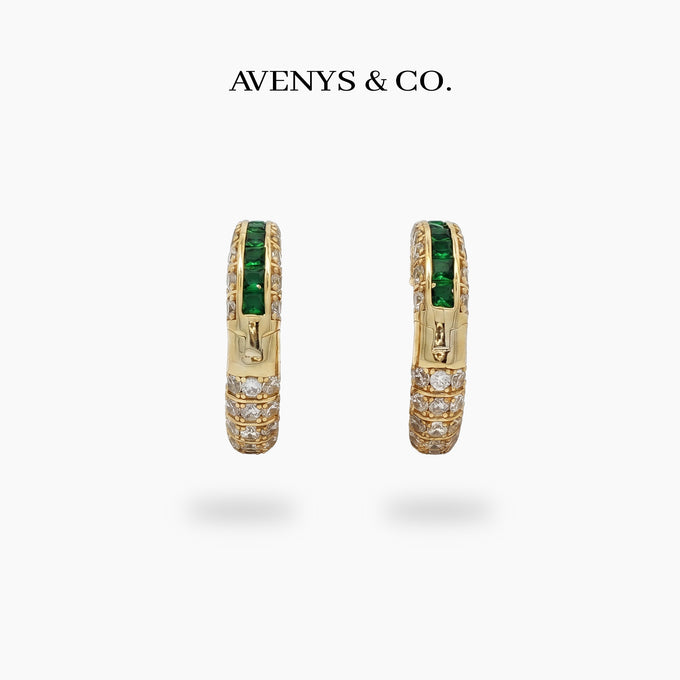 Greenline Earrings with Green Emerald Stone – on Yellow Gold