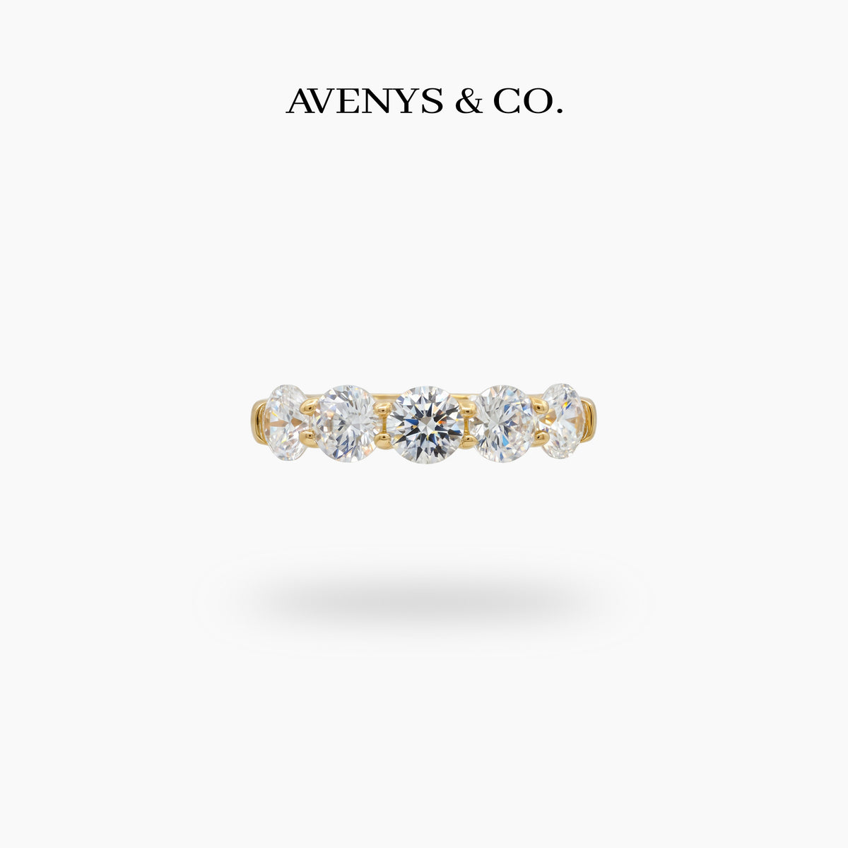 Five Stone Ring with White Round Stone – on Yellow Gold
