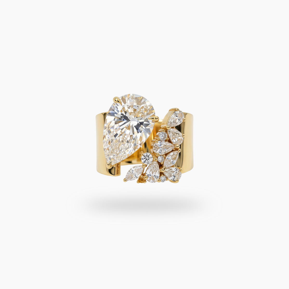 Valence Wide Cuff Ring with White Pear Stone – on Yellow Gold