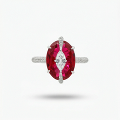 Embrace Queens Ring with Red Oval Stone – on White Gold
