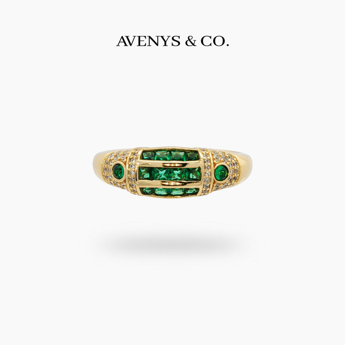 Cleopatra Ring with Green Emerald Stone – on Yellow Gold