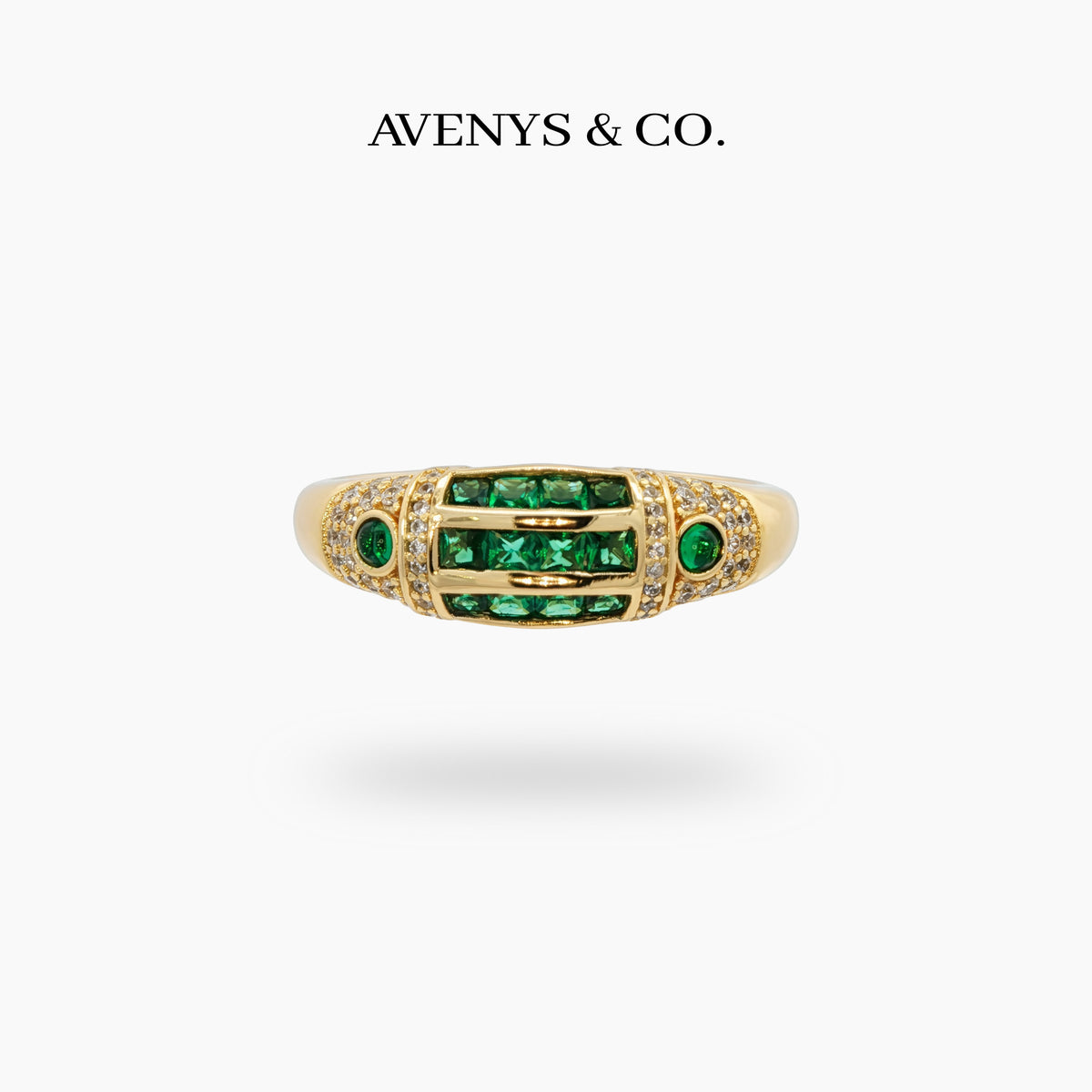 Cleopatra Ring with Green Emerald Stone – on Yellow Gold