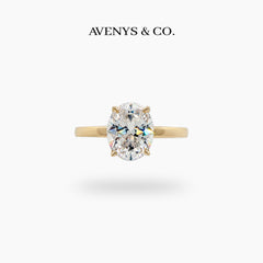 Oval Solitaire Ring with White Oval Stone – on Yellow Gold