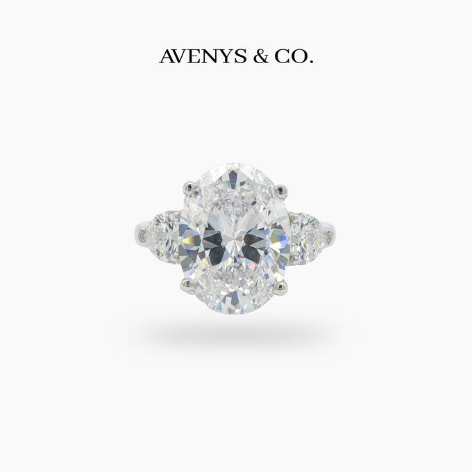 Oval Trilogy Pear Ring with White Oval Stone – on White Gold