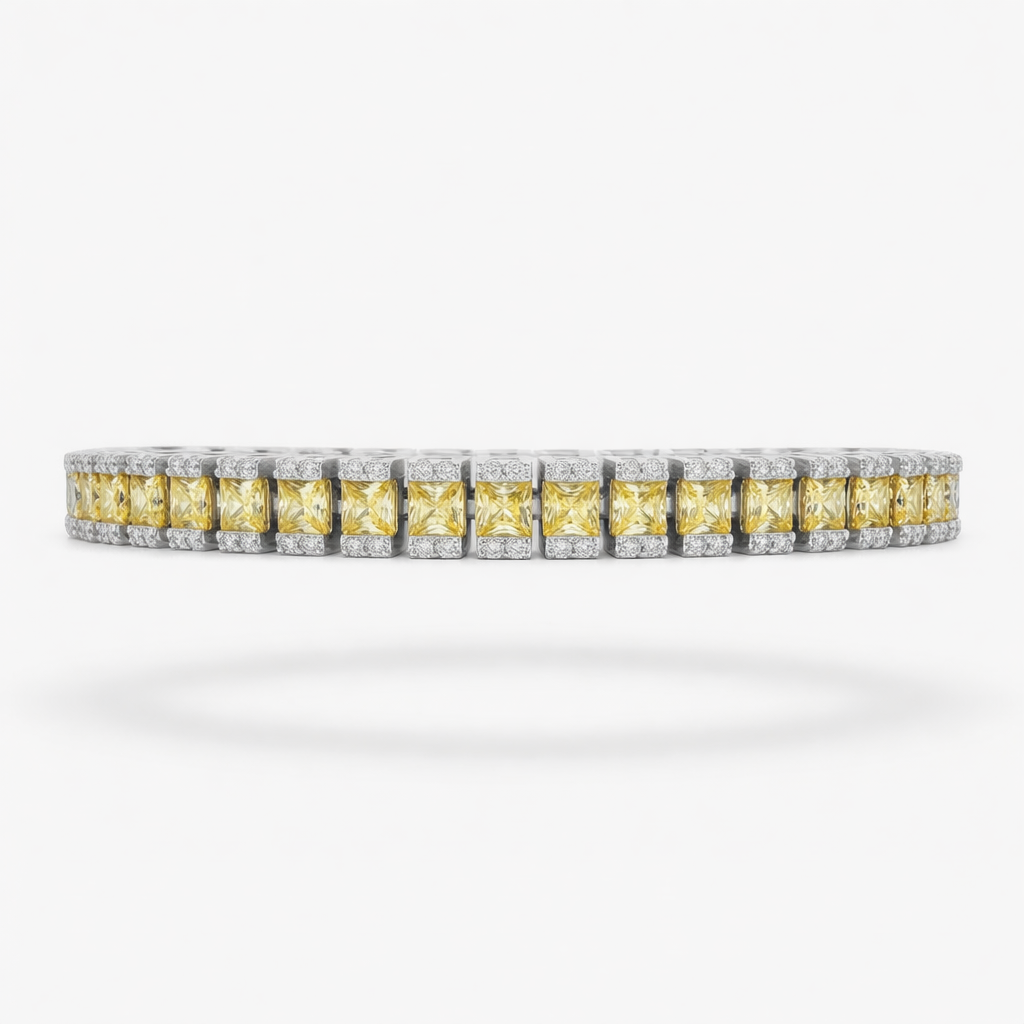 Sunshine Tennis Bracelet with Yellow Round Stone – on White Gold