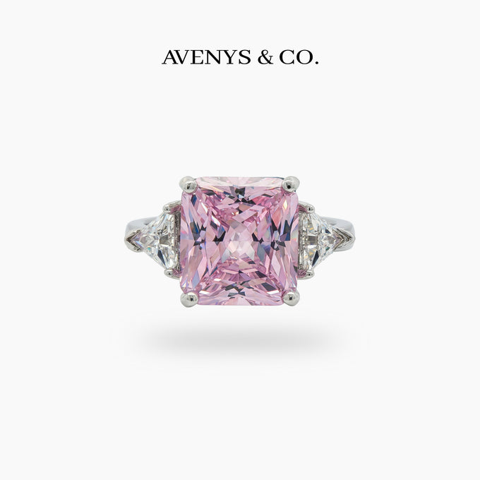 Square Radiant Ring with Pink Radiant Stone – on White Gold