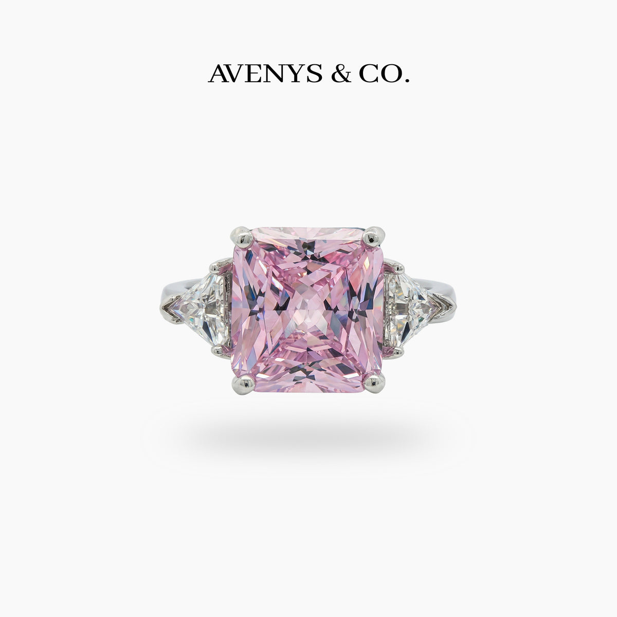 Square Radiant Ring with Pink Radiant Stone – on White Gold