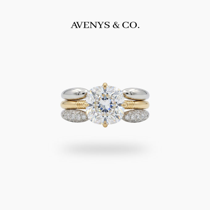 Triple Stacking Solitaire Ring with White Round Stone – on Yellow Gold