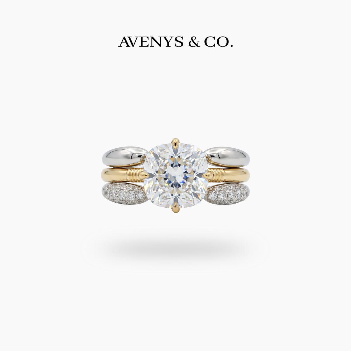 Triple Stacking Solitaire Ring with White Round Stone – on Yellow Gold