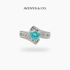 Bypass Pave Ring with Paraiba Heart Stone – on White Gold