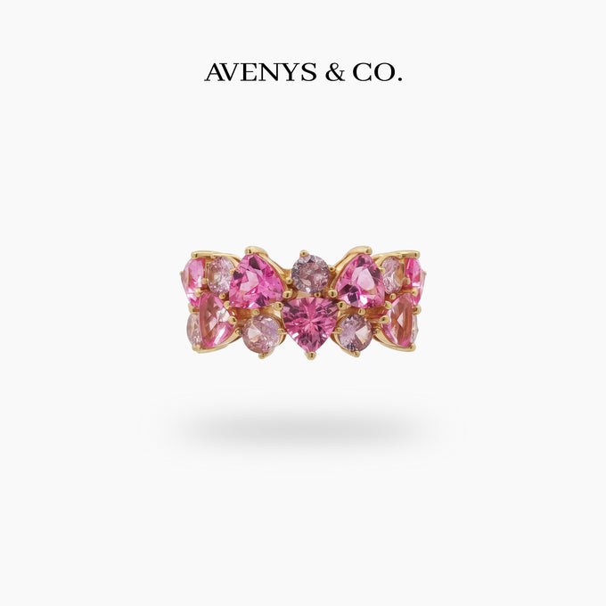 Pink Petals Ring with Pink Heart Stone – on Yellow Gold