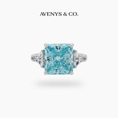 Square Radiant Ring with Aquamarine Radiant Stone – on White Gold